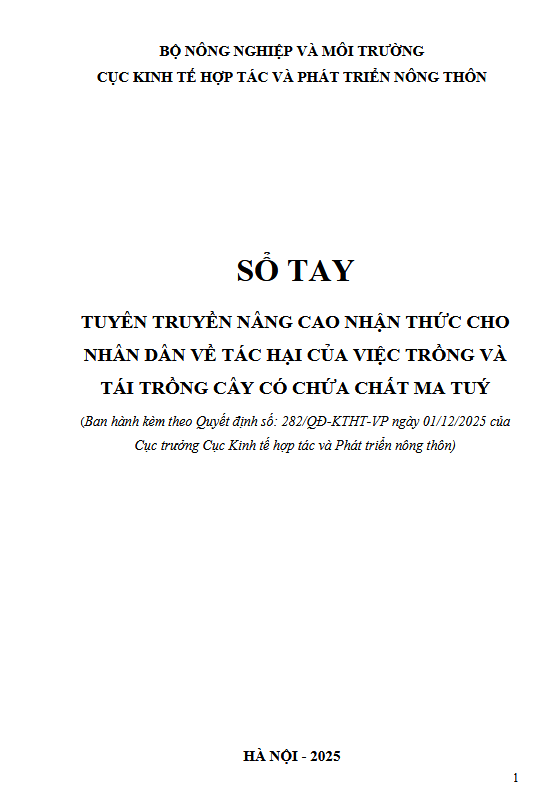 SỔ TAY
tuyên truyền nâng cao nhận thực cho nhân dân về tác hại của việc trồng và  tái trồng cây có chứa chất ma túy 